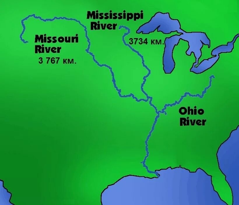 Огайо в какой океан. Река Миссисипи с притоком Миссури. Река Миссисипи и Миссури на карте. Река Миссисипи на карте.