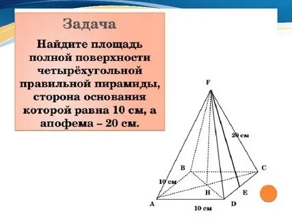 Найдите площадь полной поверхности правильной четырехугольной
