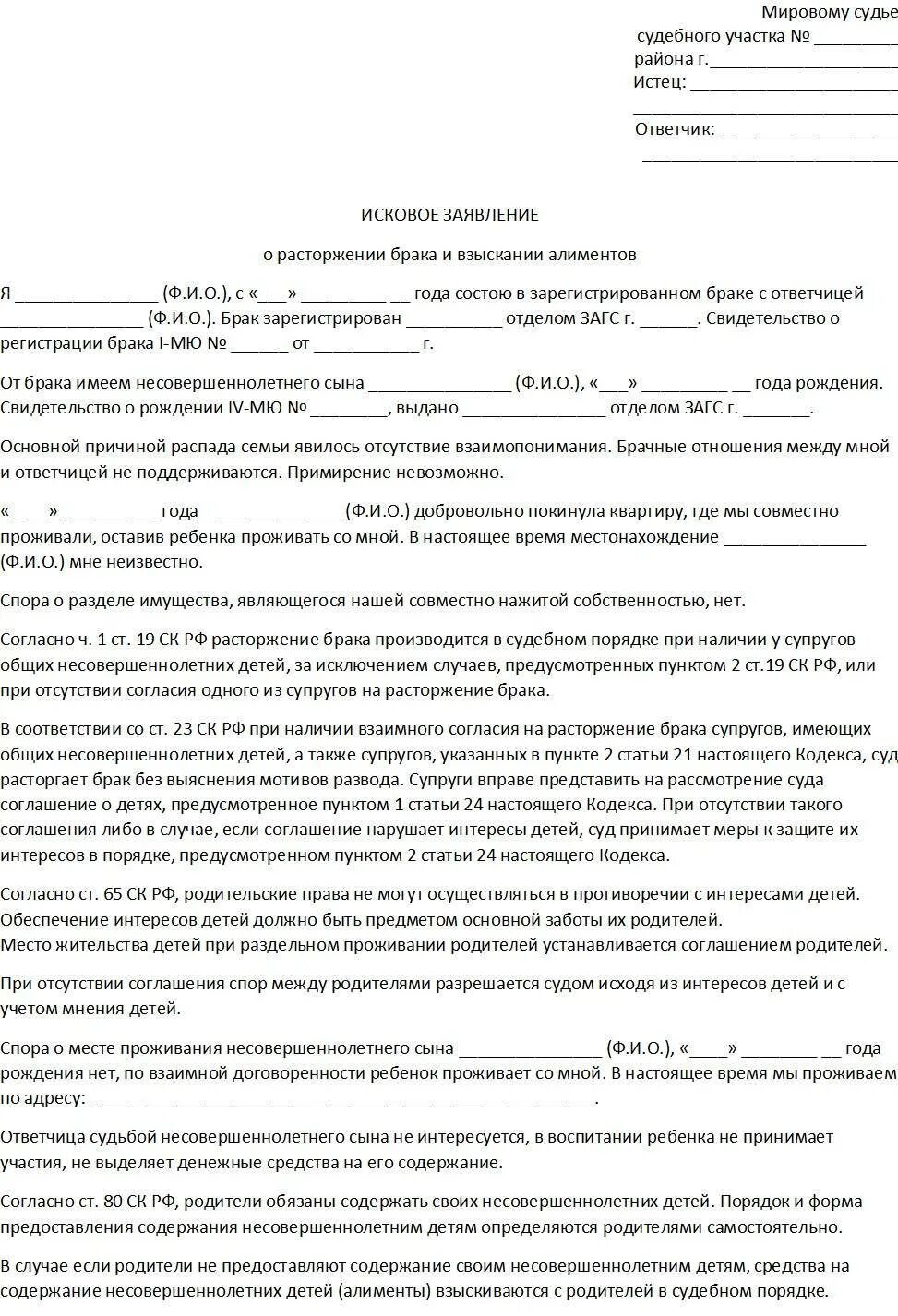 Заявление о расторжении брака и алименты образец. Образец искового заявления при разводе с детьми. Пример искового о расторжении брака. Исковое заявление о расторжении брака с детьми и алименты образец. Заявление на развод в суд с детьми с алиментами образец.