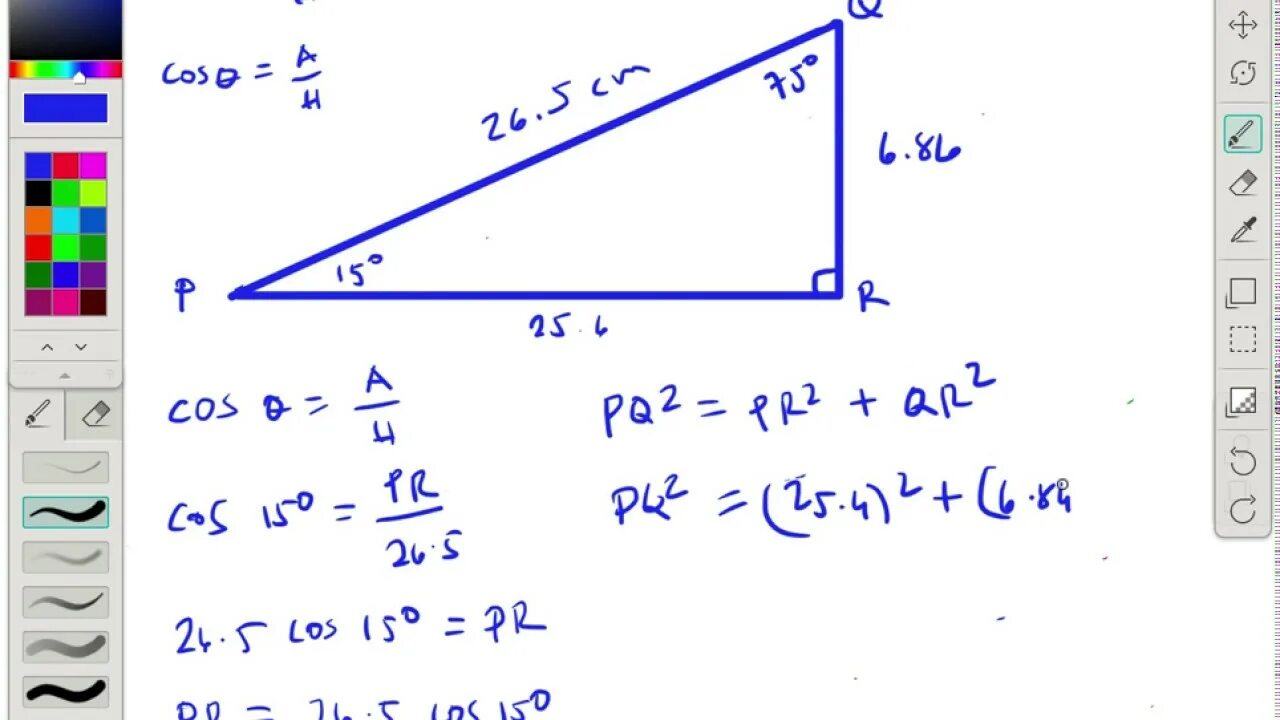 How to find the one. 1 треугольник for- angle 2 . angle 1 - 65 deg. right triangle, 90 degree angle. sides of the right triangle. how to calculate side of triangle.