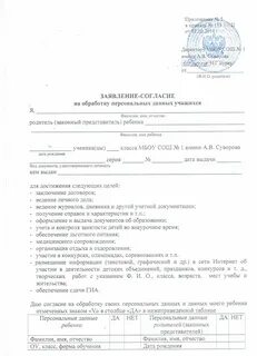 Персональные данные ученика школы