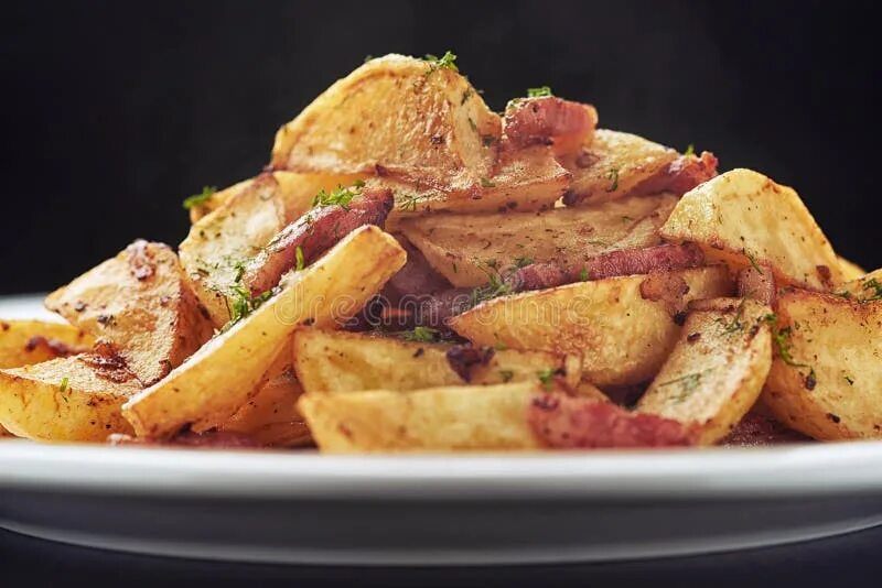 Fried Potato with Bacon and Green Onion Stock Photo - Image of baked, prepared: 
