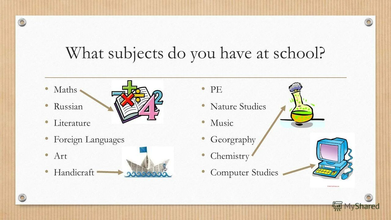 Write school subjects