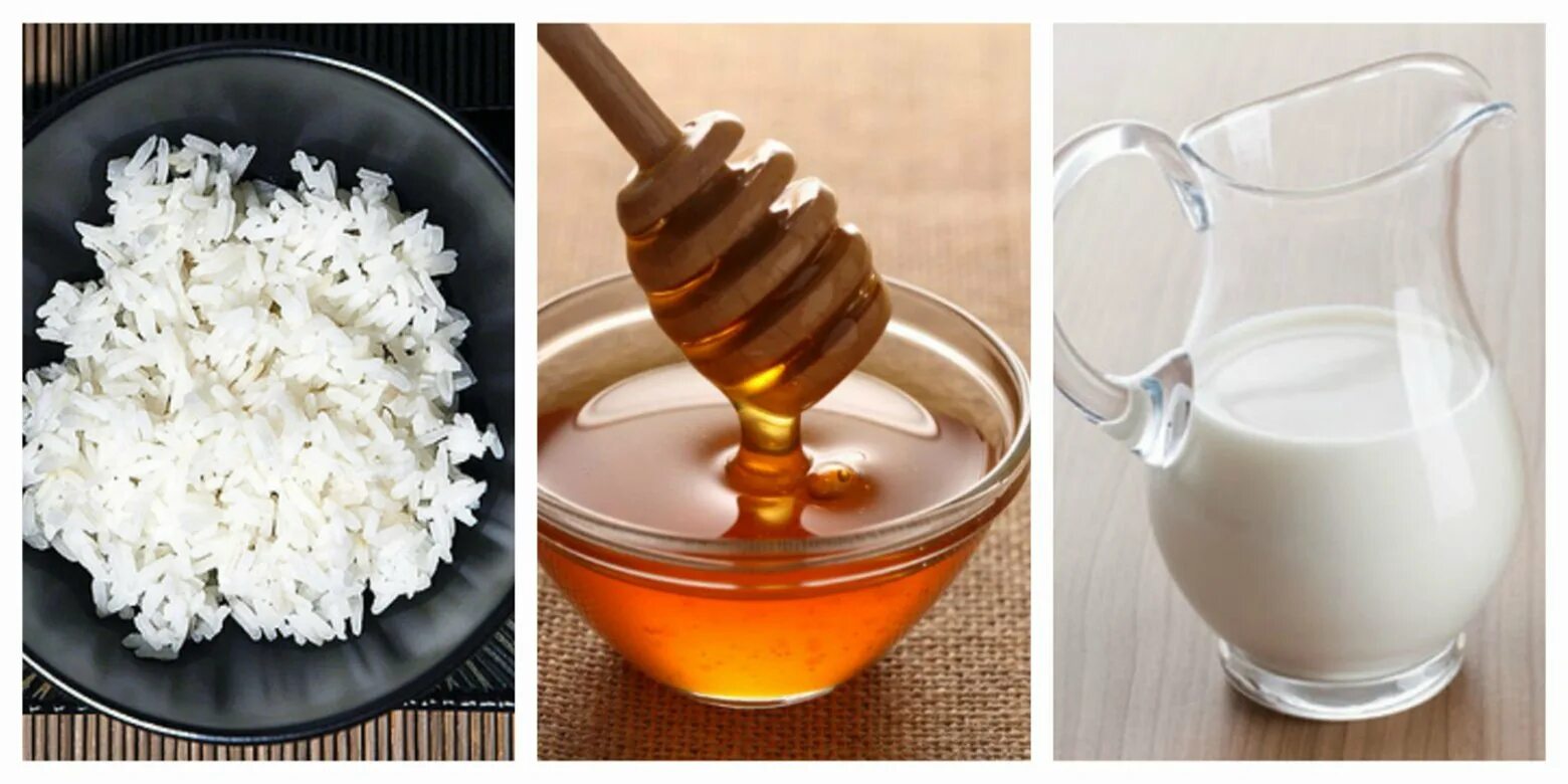 Молоко, мед и рис. Рисовая маска для лица в домашних. Маска молоко с медом для лица. Маска из риса молока и меда.