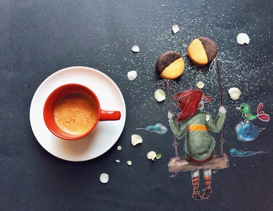 Кофе и хорошее настроение. Художница-иллюстратор из Италии Синция Болонези (Cinzia Bolognesi). Доброе утро креативные. Стильные открытки с добрым утром. Необычные открытки с добрым утром.
