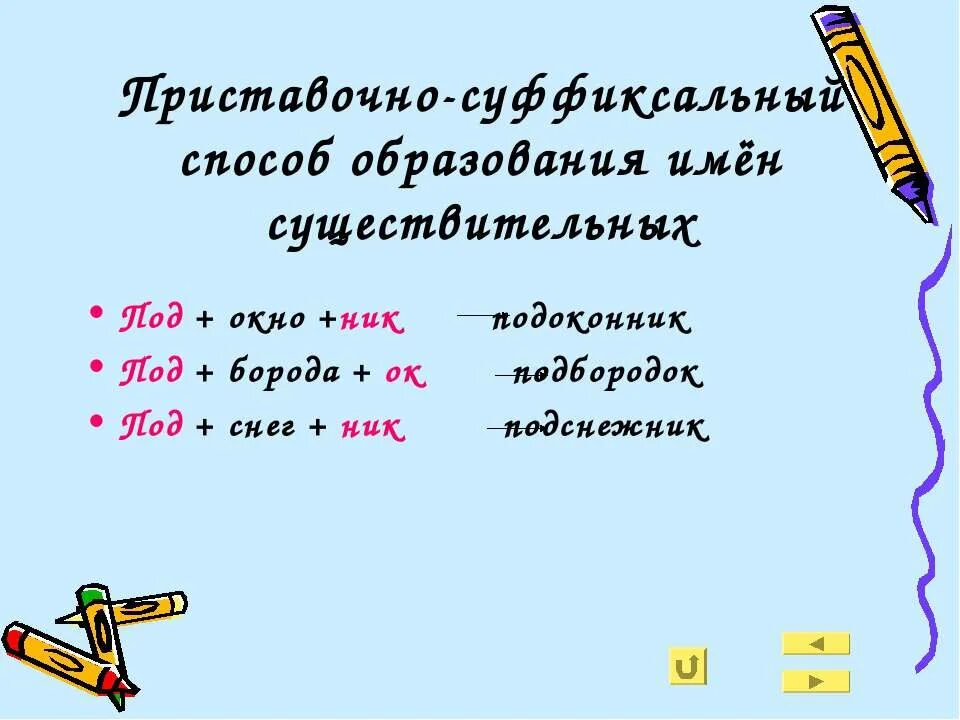 Приставочно суффиксальный способ образования. Суффиксальный способ примеры. Суффиксальный способ образования. Способы образования существительных.