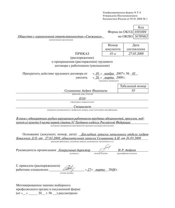 Уволить за 1 прогул. Образец приказа об увольнении за прогулы образец. Приказ об увольнении за прогул образец. Приказ об увольнении по ст 83 ТК РФ. Уволить работника по статье за прогулы.