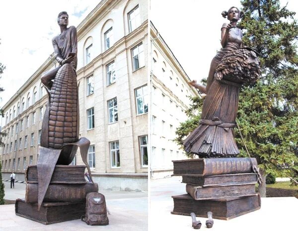 скульптура студента сха курск. памятник около сха курск. памятник первому свиданию в курске. памятник в курске на перекальского. памятники на площади перекальского курск.