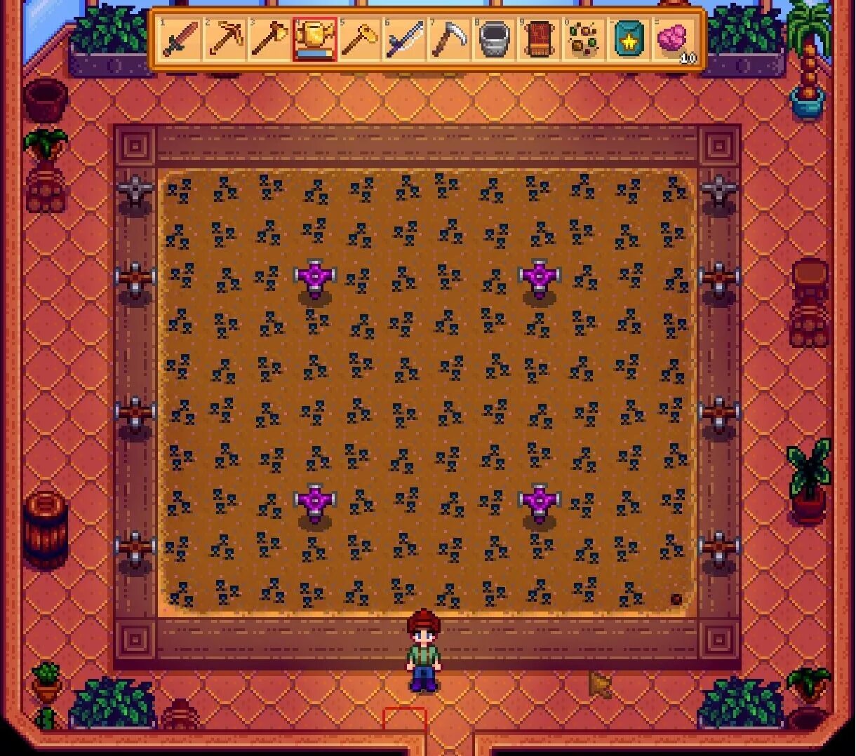 Расстановка спринклеров stardew valley. Stardew valley пугало радиус. Спринклер стардью. Стардью иридиевый спринклер. Стардью иридиевый спринклер.