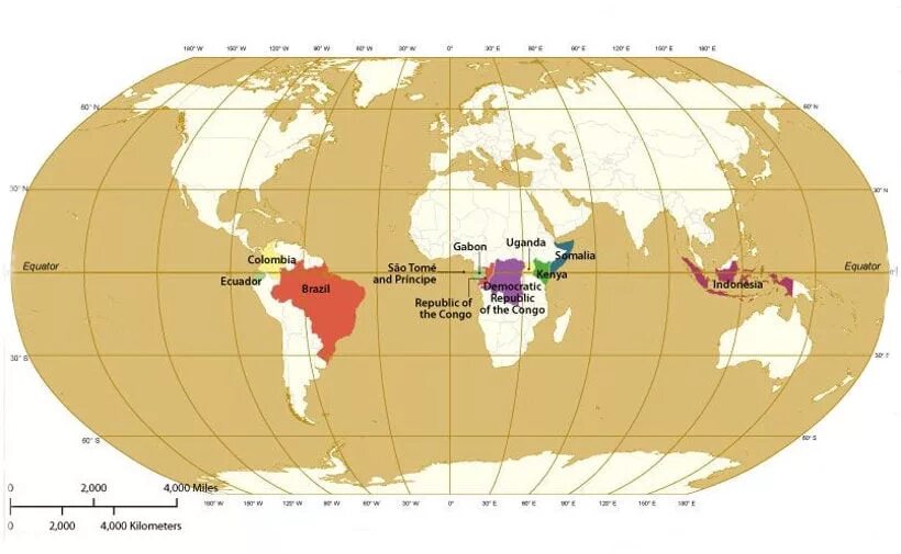 Возле каких стран находится. Какие страны пересекает Экватор. Через какие страны проходит Экватор на карте. Страны на экваторе на карте. Экваториальные страны на карте.