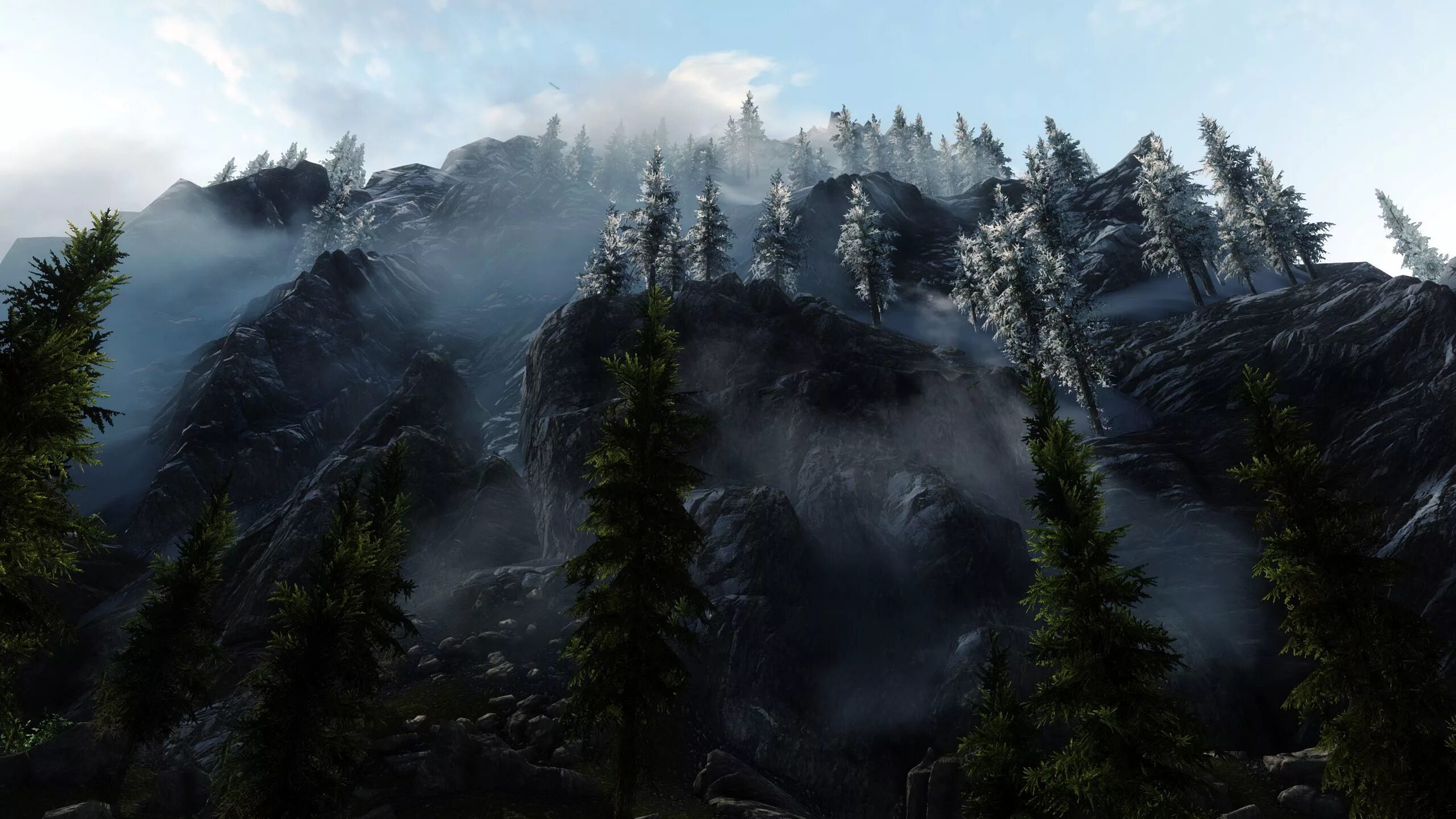 Https save4k. Skyrim the Elder Scrolls 5 гора. Мшистая Лощина скайрим. Лес горы.