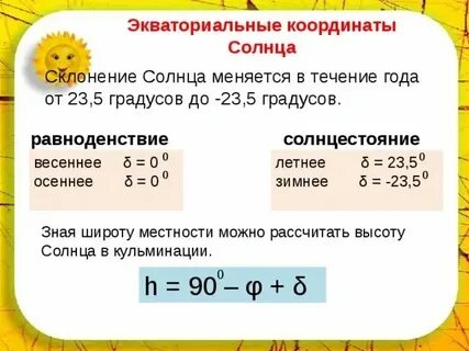 Солнце 1 склонение