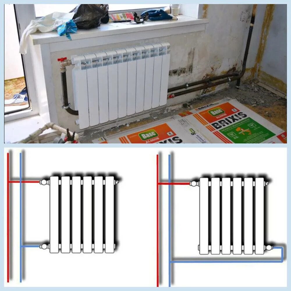 Наилучшее подключение радиаторов отопления. Подключение радиатора отопления подача снизу. Схема подключения биметаллических радиаторов отопления. Схема подключения биметаллических радиаторов. Радиаторы алюминий двухтрубная система.