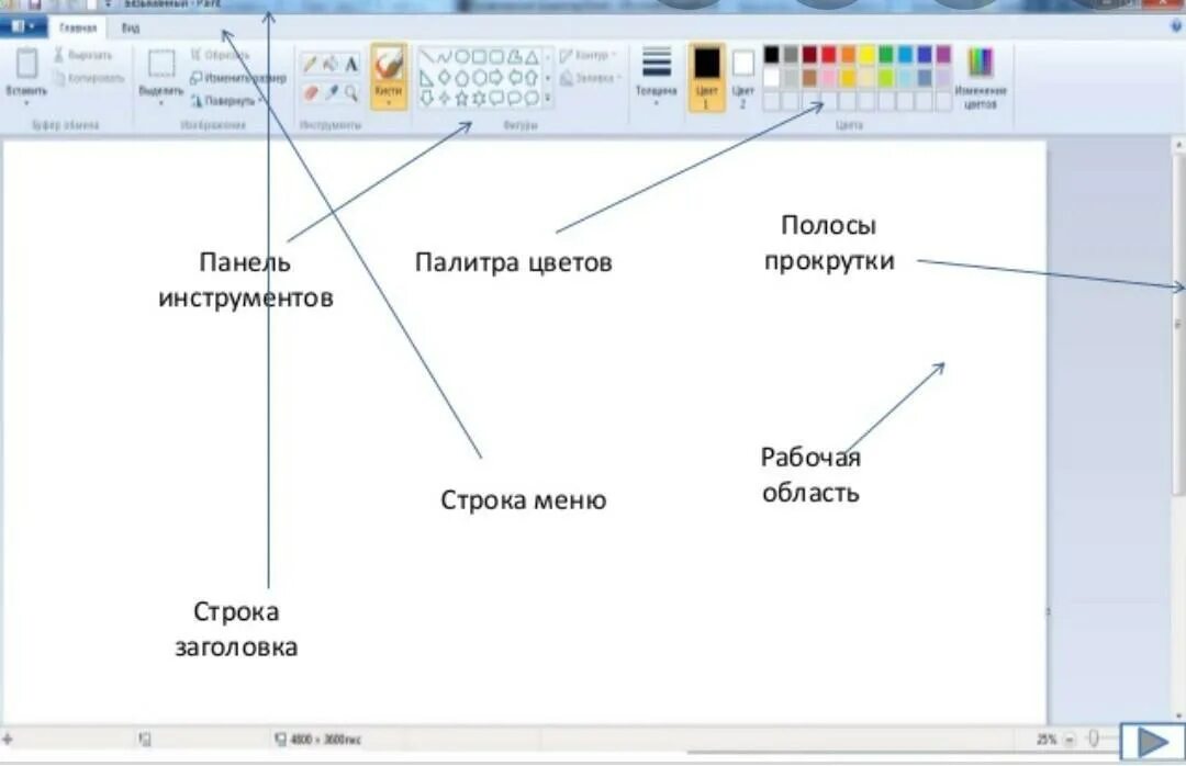 Что отображается в строке заголовка paint. Основные элементы интерфейса Paint. Окно графического редактора. Окно графического редактора Paint. Окно программы Paint.