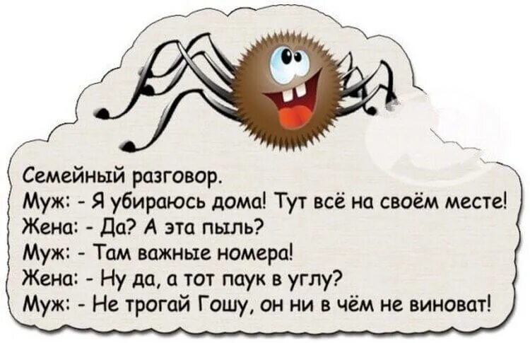 Муж там. Анекдот про паука Гошу. Паук Гоша прикол. Не трогай Гошу он ни в чем не виноват. Смешные анекдоты про Гошу.