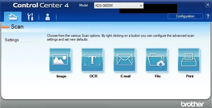 Control scan. Control center 4 brother ярлык. кнопка сканирования выводит окно. scan button. программа сканирования иконка с бегемотиком.