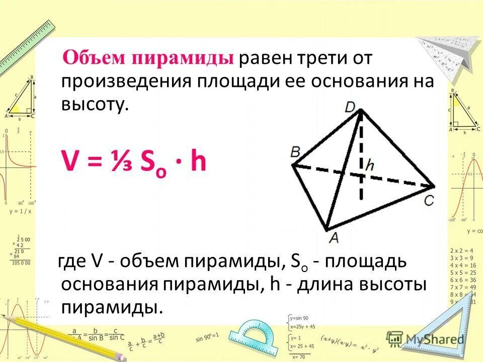 объем прямоугольной пирамиды. пирамида задачи с решением. объем пирамиды задачи.
