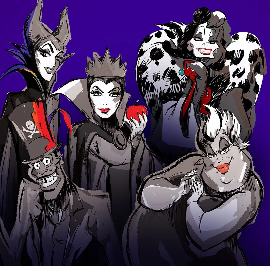 Disney villains. Злодеи Диснея. Диснеевские злодейки Малефисента Круэлла. Малефисента Урсула злая Королева. Злодейки Дисней арт.