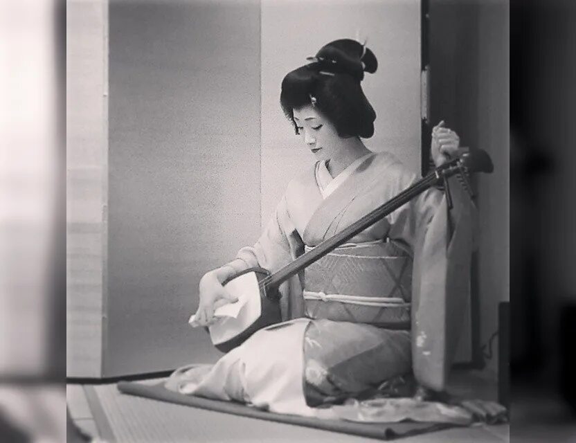 Японская трехструнная лютня с длинной шейкой. Гейша с сямисэном. Гейши в Японии с сямисэном. Сямисэн музыкальный инструмент. Японский инструмент сямисэн.