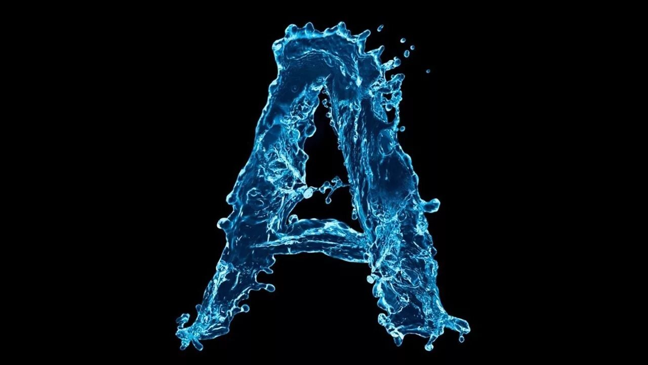 Воды а6. Буквы из воды. Буквы синие. Буква а на черном фоне. Красивые синие буквы.