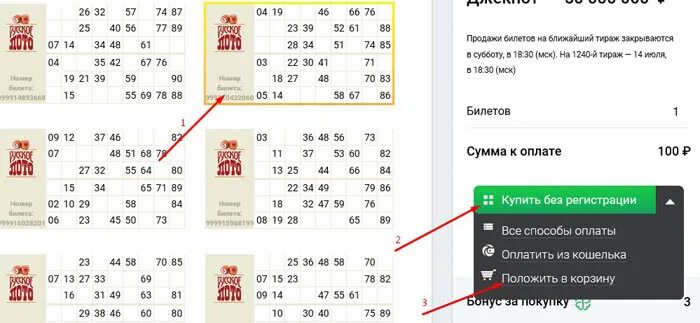 Купить электронный билет лото