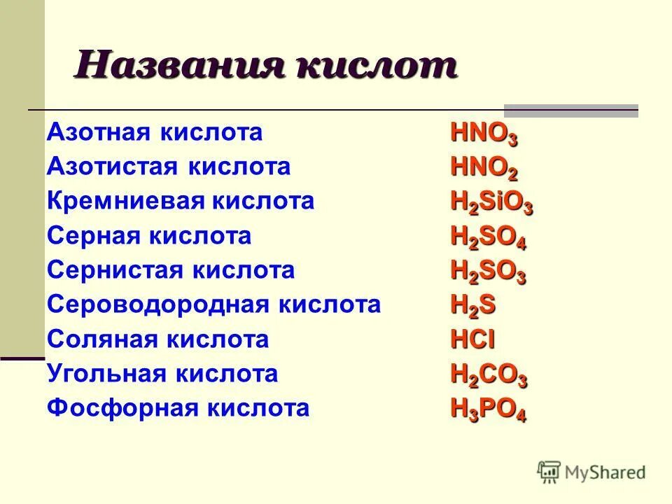 Кислоты серы формулы и названия. Кислоты в химии примеры. Кислоты примеры формул. Пример основной кислоты. Примеры кислот в химии 8.