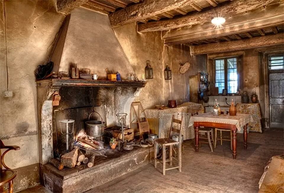 массивный открытый камин из камня Rustic house, House design, Log homes