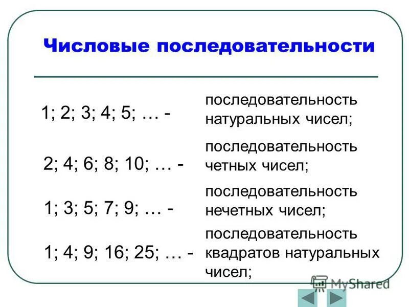 Тест 5 последовательности. Числовая последовательность. Последовательность в математике примеры. Натуральные числа примеры.