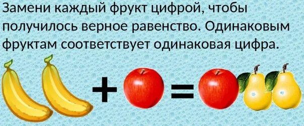 Каждому по фрукту. Замени фрукты на цифры. Числовые головоломки 1 класс внеурочная деятельность. Назовите фрукт по цифрам. Яблоко плюс яблоко плюс яблоко равно 30.