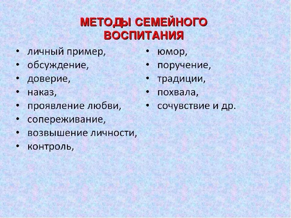 Методы семейного воспитания. Методы воспитания в семье. Приемы семейного воспитания. Методы воспитания родителей.