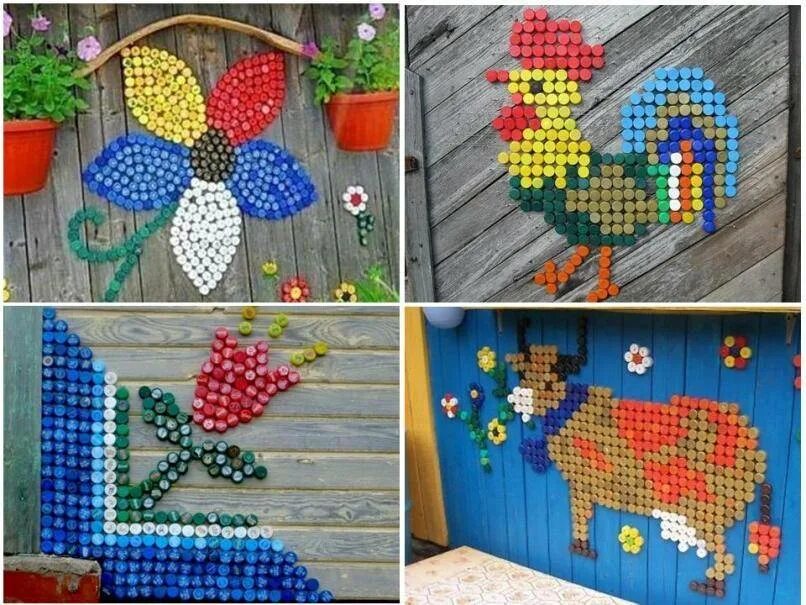 Фигурки из пробок от пластиковых бутылок. Поделки из пластиковых пробок своими руками. Поделки из пластиковых пробок своими руками. Мозаика из пробок от пластиковых бутылок. Мозаика из бутылочных крышек.