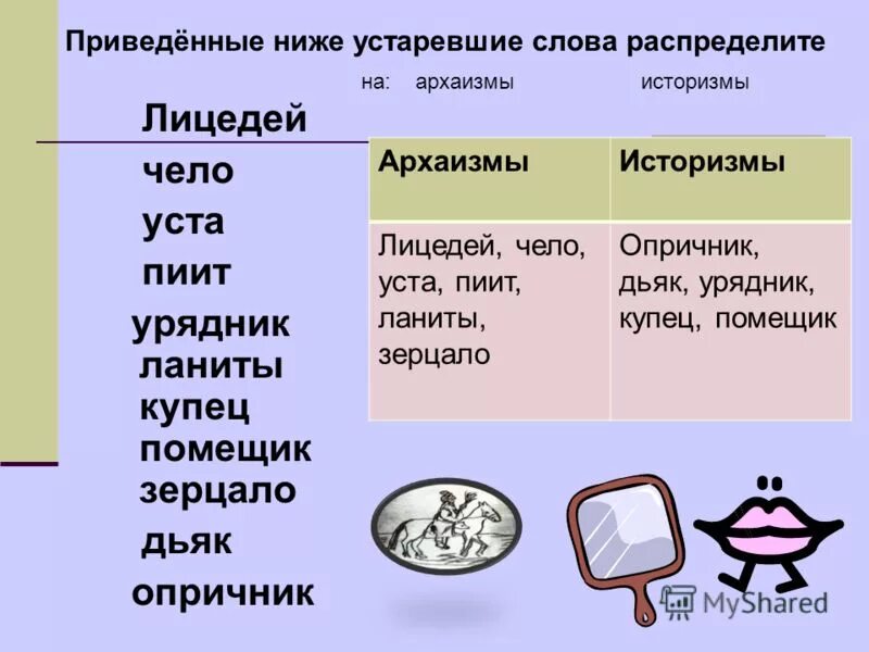 Устаревшие слова обозначающие предметы. Устаревшие слова. Устаревшие архаизмы. Устаревшие слова архаизмы примеры. Устаревшие слова историзмы примеры.