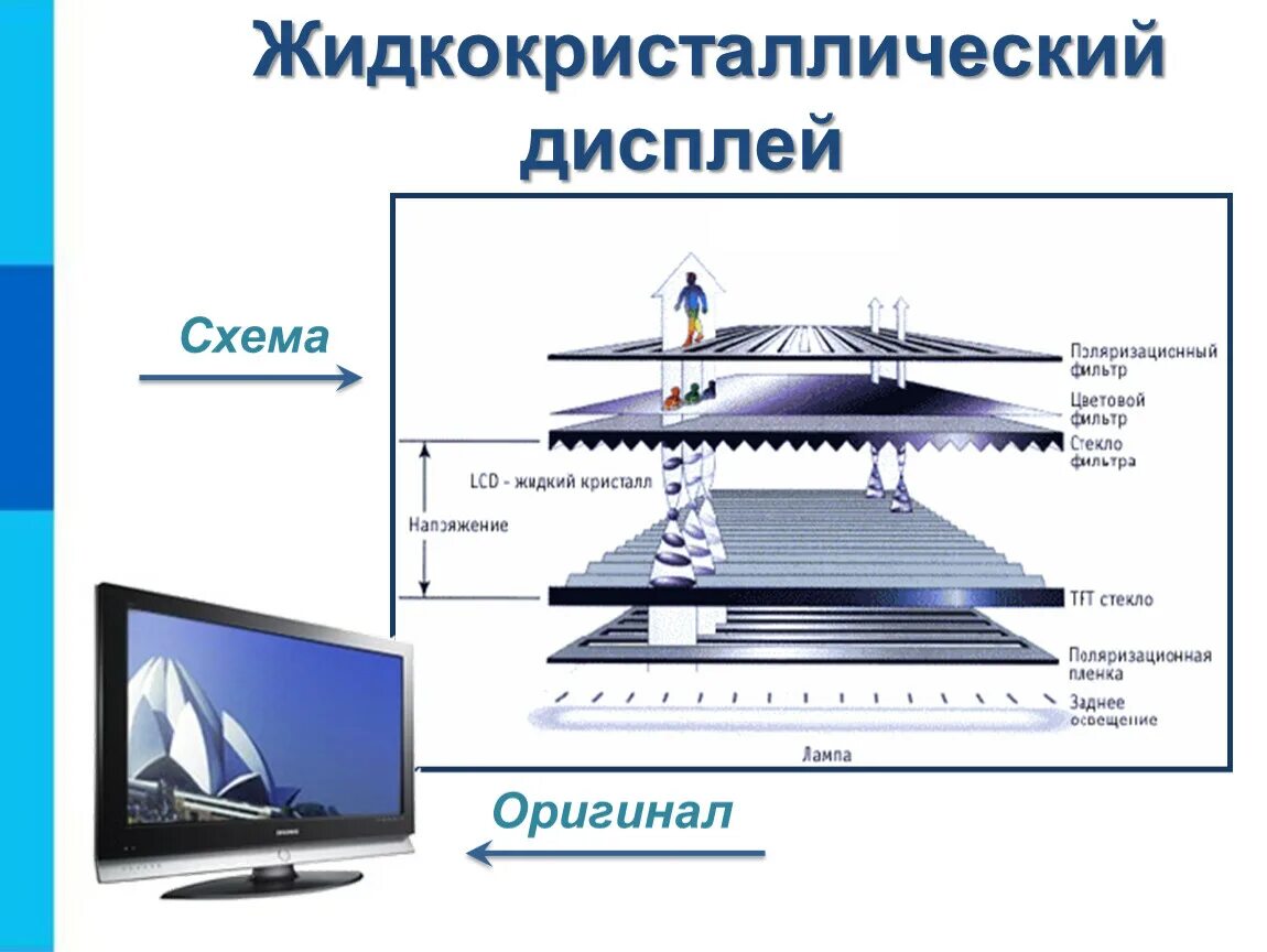 Принцип работы жк. Принцип действия LCD мониторов. Жидкокристаллические мониторы схема. Устройство ЖК дисплея схема. Принцип работы ЖК монитора структурная схема.