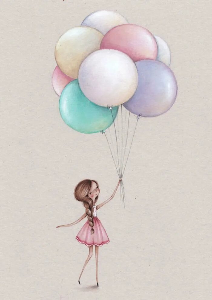 С днем рождения девушке с шарами. Девочка с шариками. Нарисованная девушка с шариками. Девушка с воздушными шарами. Иллюстрации с воздушными шарами.