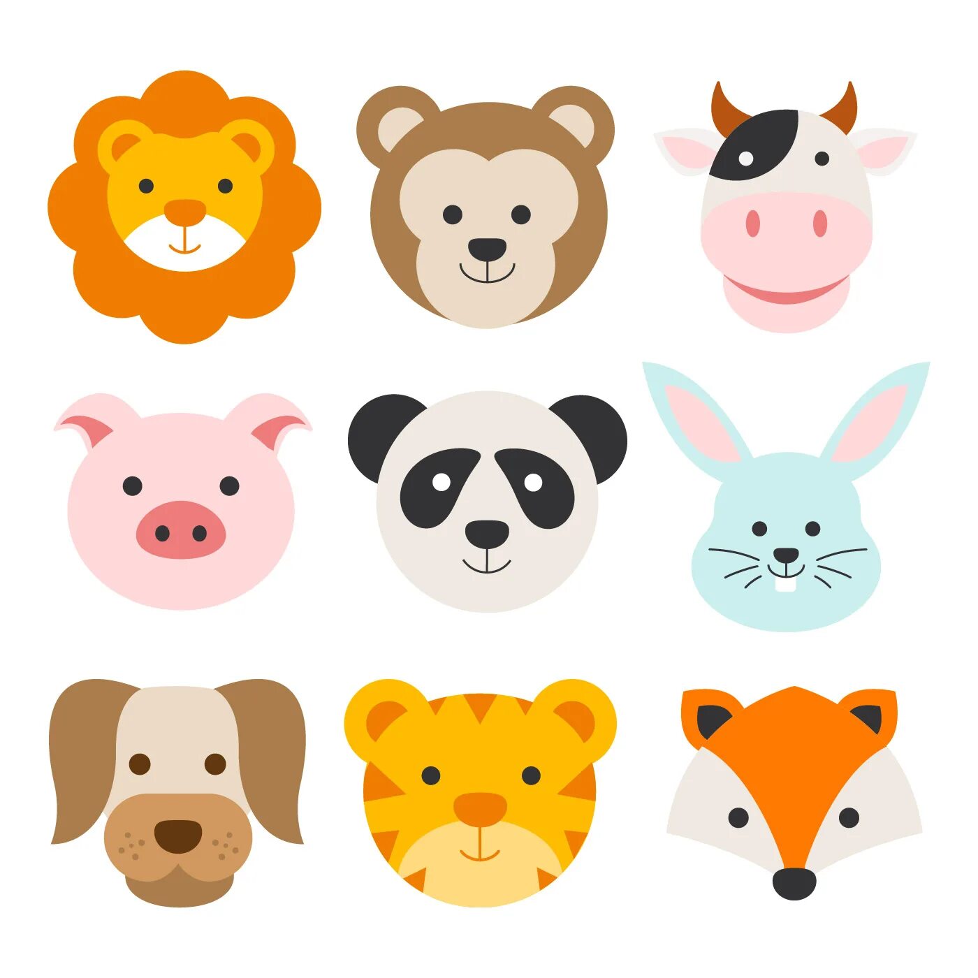 Round animals. Animal face vector. Animal face al Test. Animal face icon.