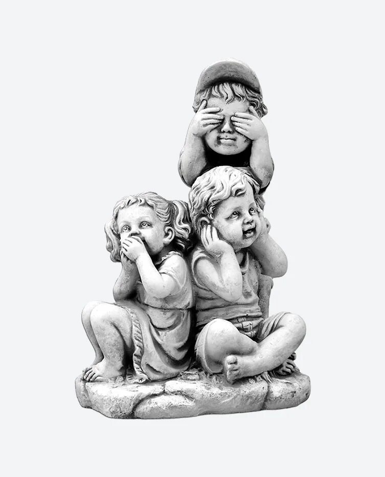 Мидзару Кикадзару Ивадзару. Младенец скульптура. Три обезьяны скульптура. Скульптуры на тему детей.