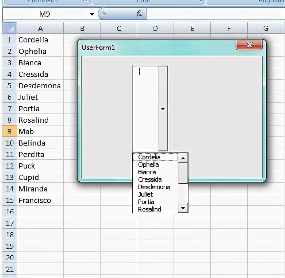 Vba поле со списком