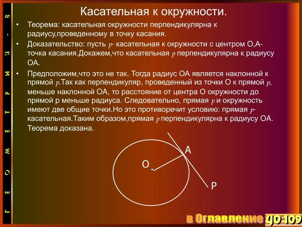 Точка касания называется
