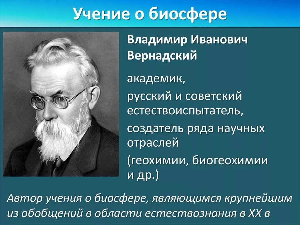 Каким ученым было создано учение о биосфере. Развитие учения о биосфере в.и Вернадского.