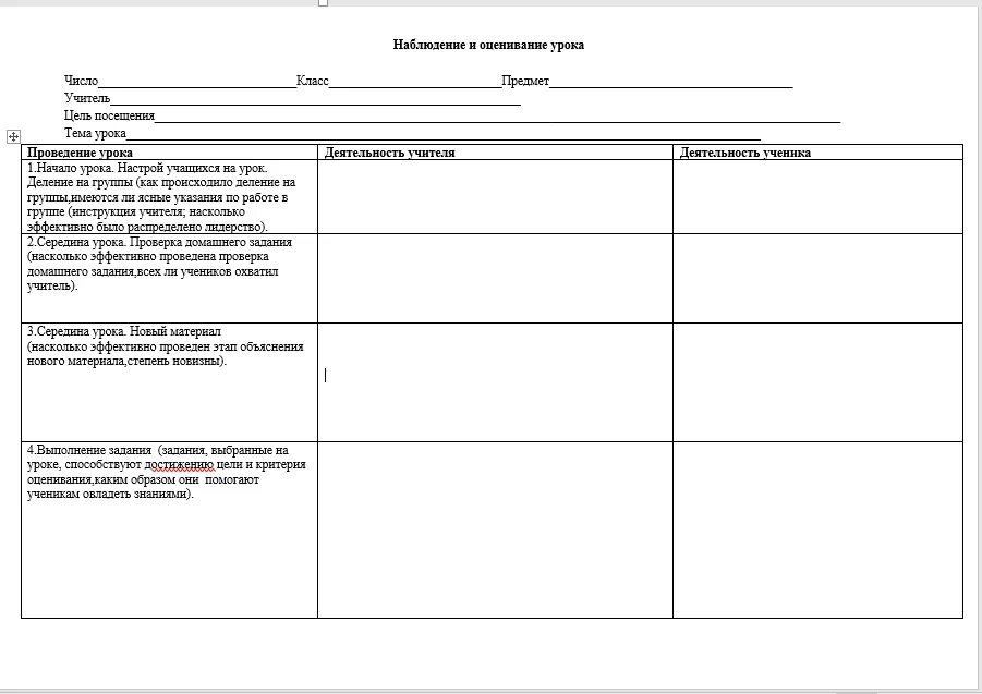 Урок наблюдение пример. Лист анализа урока. Анализ урока таблица. Лист наблюдения урока. Анализ урока шаблон.