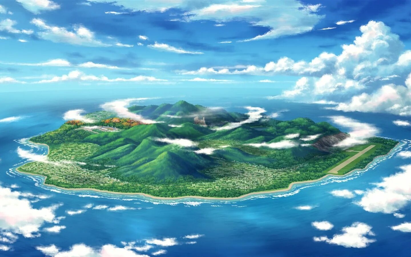 Сказочный остров. Остров арт. Остров в океане. Animeverse island