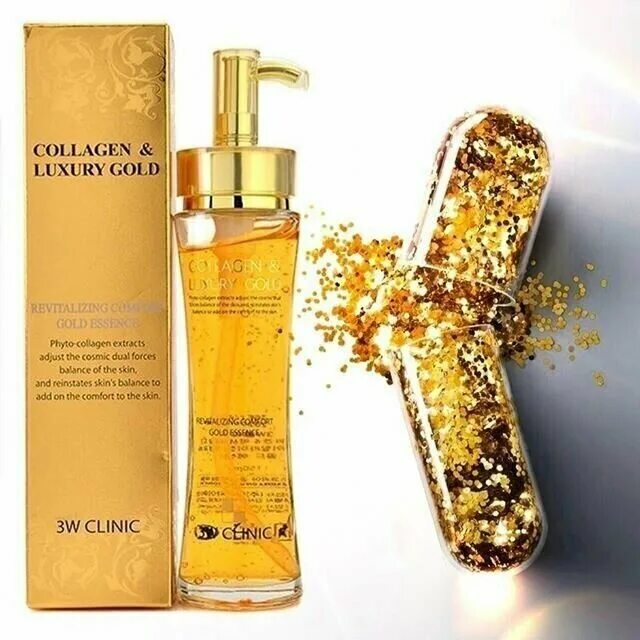 Эссенция коллагена. 3w Clinic Collagen & Luxury Gold Revitalizing Comfort Gold Essence 150 мл.. 3w Clinic Collagen Luxury Gold Essence. Эссенция для лица с золотом Luxury Gold 3w Clinic. Восстанавливающая эссенция 3w Clinic Collagen & Luxury Gold Revitalizing Comfort Gold Essence.