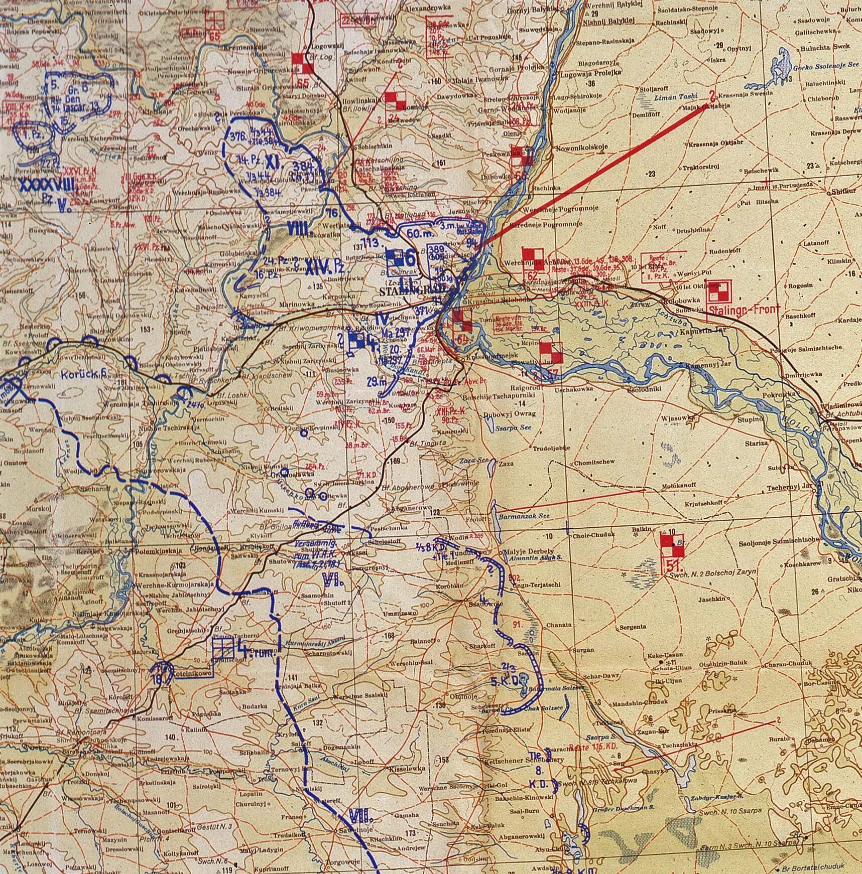 Карта Сталинграда 1942. WWII 1942 Map. Военная карта. Карта обороны Сталинграда 1942.