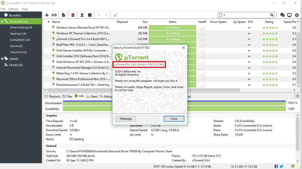 Utorrent Pro. Utorrent 64 bit. Utorrent 3.5.3 build 44494 Pro. 64 сайт utorrent