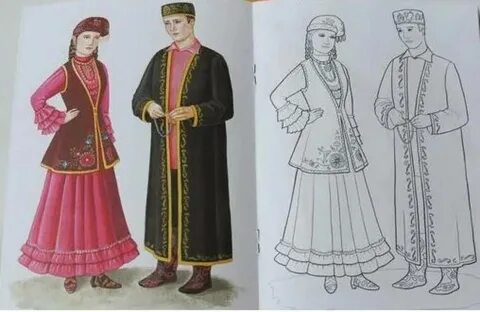 Раскраска татарский национальный костюм