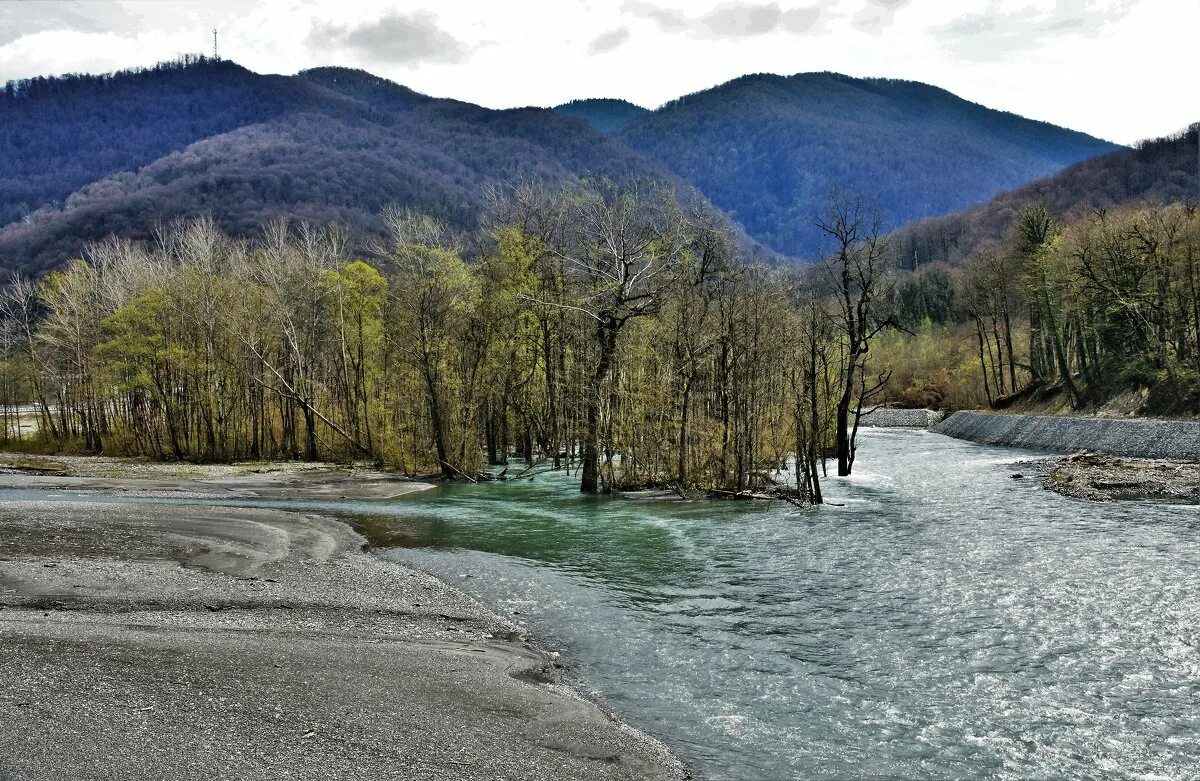 Пляж мзымта. Горная речка мзымта в сочи. Адлер река мзымта сверху. Устье реки мзымта. Как мзымта изменяется в разные времена года.