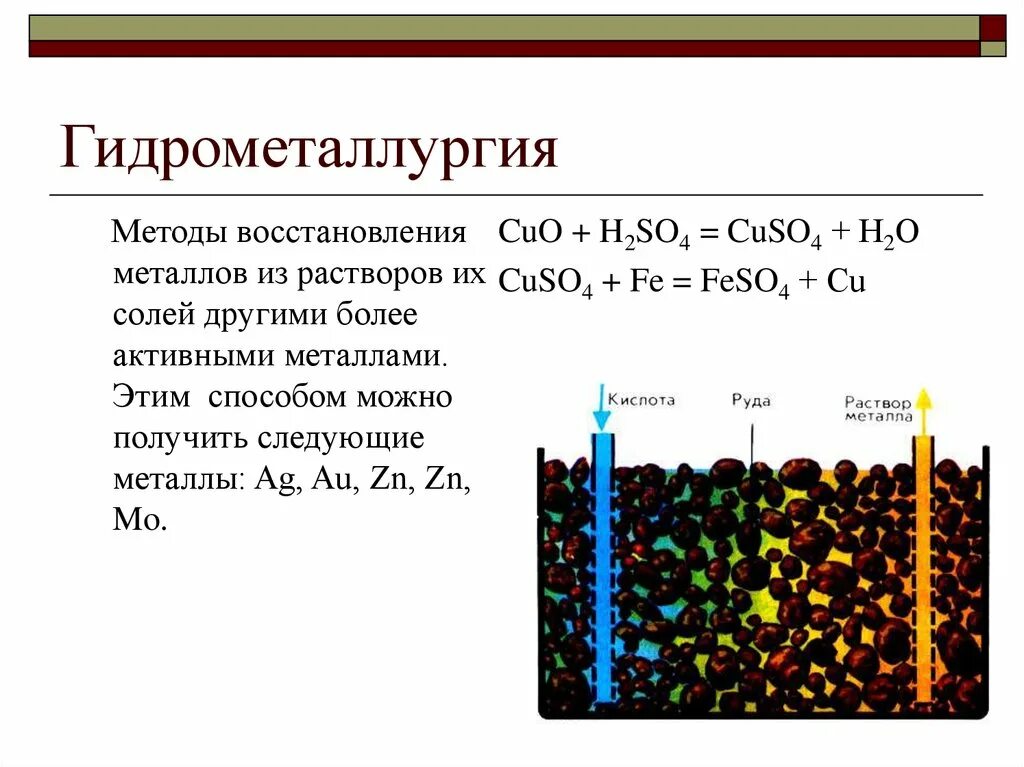 Железо вытесняет медь из растворов ее солей. Гидрометаллургический способ получения металлов. Гидрометаллургический способ получения меди. Получение металлов гидрометаллургия химия 9 класс. Способы получения металлов гидрометаллургия.