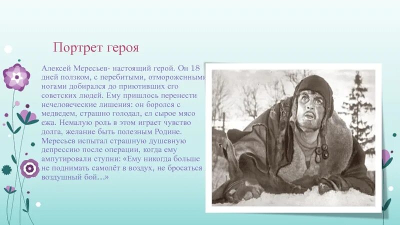 Какую роль играет портрет героя. Мересьев портрет. Мересьев повесть о настоящем человеке. Мересьев литературный герой.