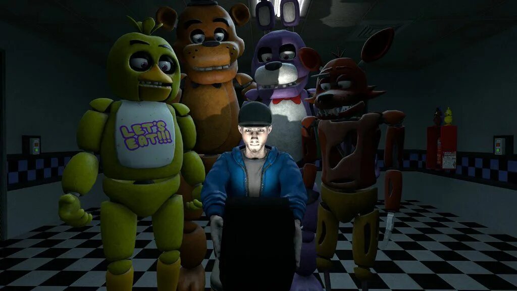 Самые первые аниматроники. Фредди фазбер пицца 1 sfm. Аниматроники фнаф 1. Где можно ходить за аниматроников. Fnaf игра за аниматроников.