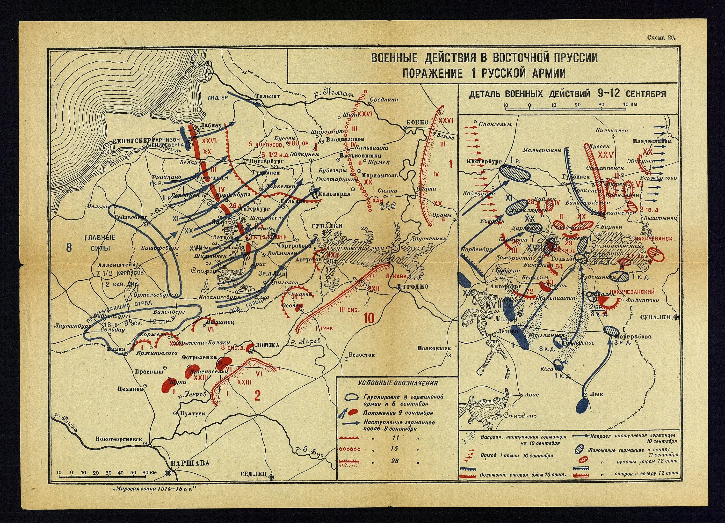 Название операций первой мировой войны. Восточно-Прусская операция 1914 карта. Карта боевых действий 1 мировой войны.